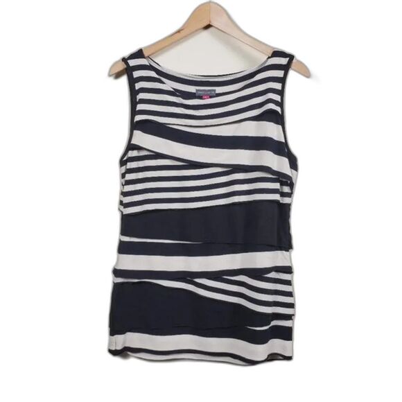 Vince Camuto Sleeveless Striped Top Womans Size PM Black White Stretch - Picture 1 of 6